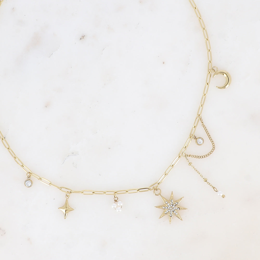 Collier Haïdi – Étoiles, Lune & Cristaux