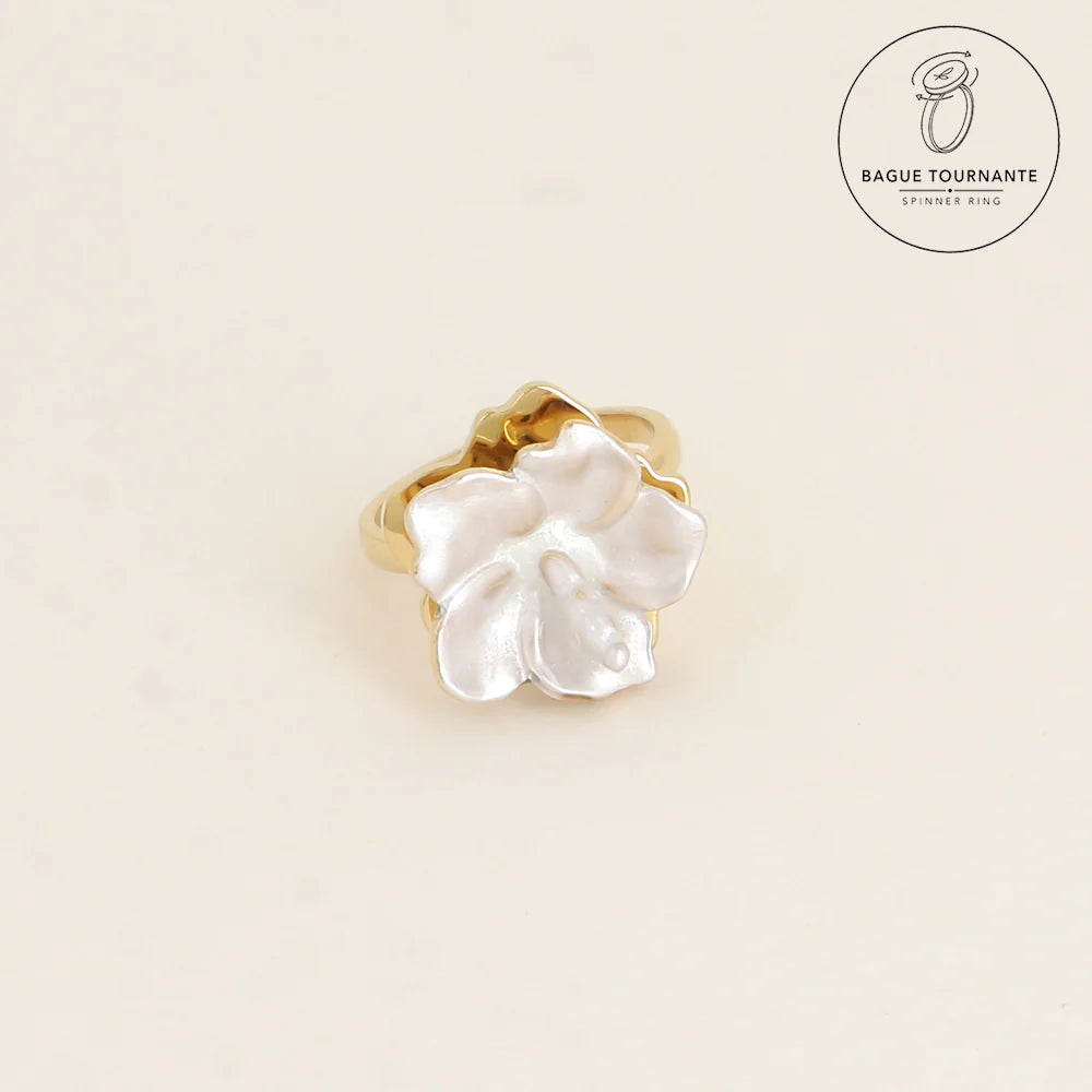 Bague Tournante Hibiscus – Anti-Stress Émaillée