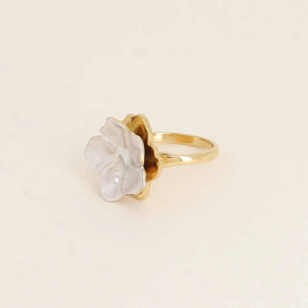 Bague Tournante Hibiscus – Anti-Stress Émaillée