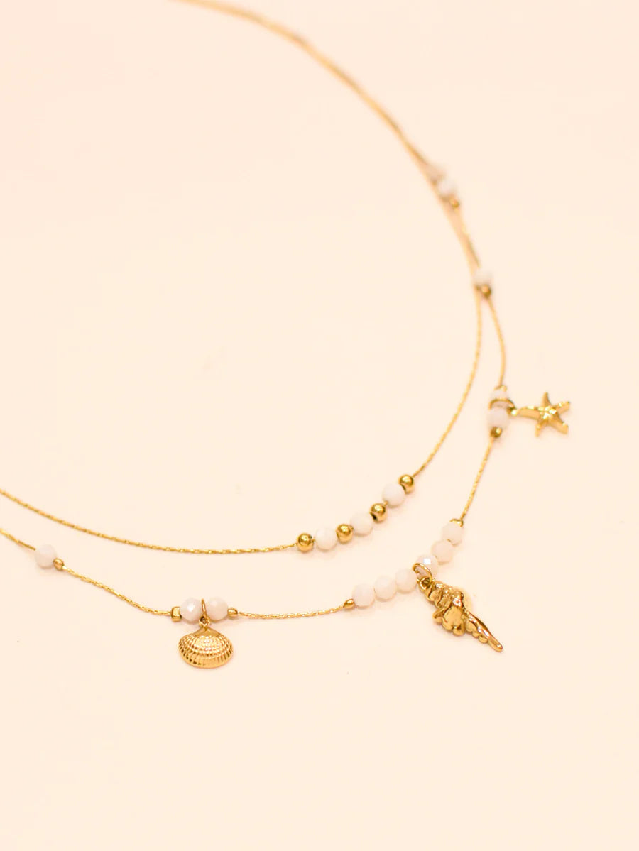 Collier Double Rang IZANE Pierre de Lune Étoile Coquillage Doré | Or et Âme Bijoux