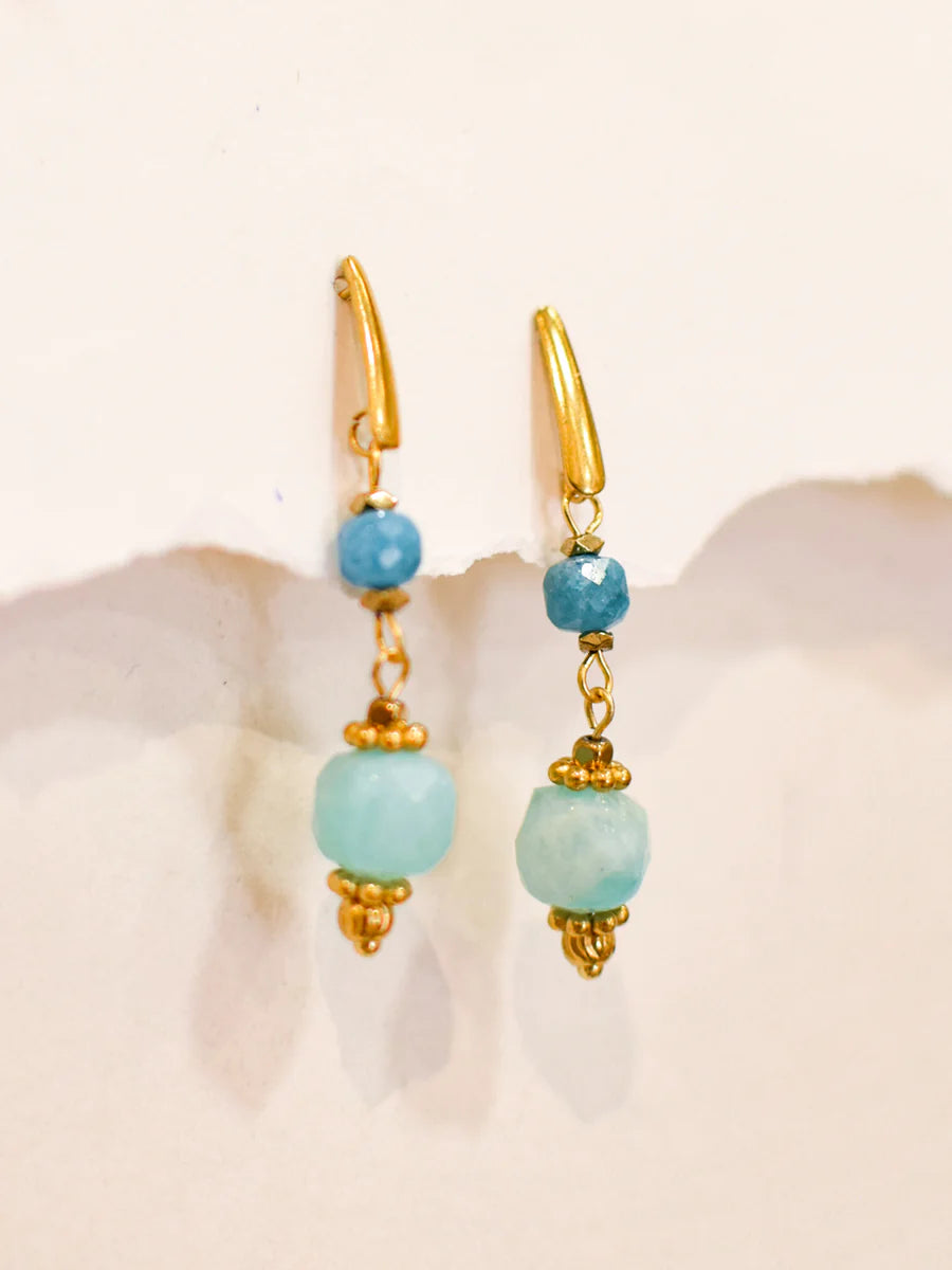 Boucles d'Oreilles KAEL Pendantes Quartz Rose Cristal Roche Lépidolite | Or et Âme Bijoux