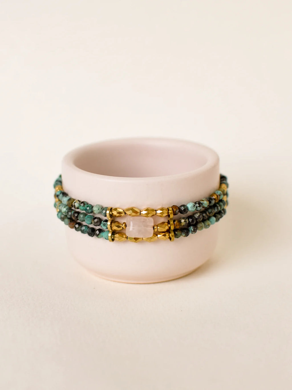 "Bracelet Triple KEMI Turquoise Africaine • Jaspe • Sodalite • Cristal de Roche"
