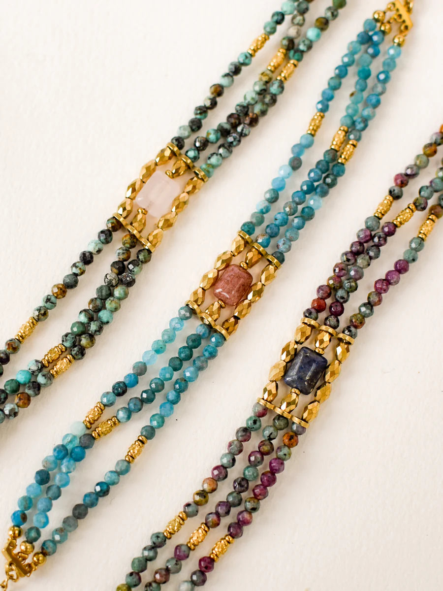 Bracelet Triple KEMI Turquoise Africaine Jaspe Sodalite Cristal de Roche | Or et Âme Bijoux