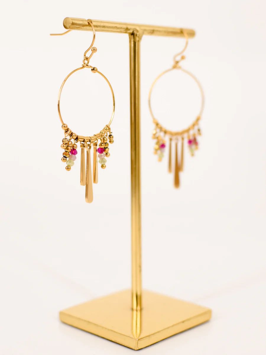 Boucles d'Oreilles Créoles LESLI Cristaux Multicolor Doré | Or et Âme Bijoux