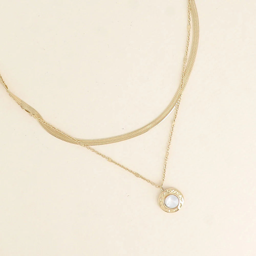 Collier Double MAE Nacre Acier Inoxydable Doré | Or et Âme Bijoux