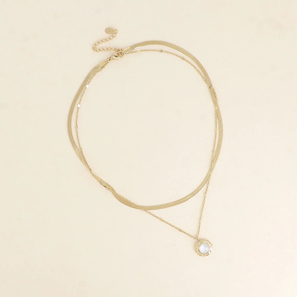 Collier Double MAE Nacre Acier Inoxydable Doré | Or et Âme Bijoux