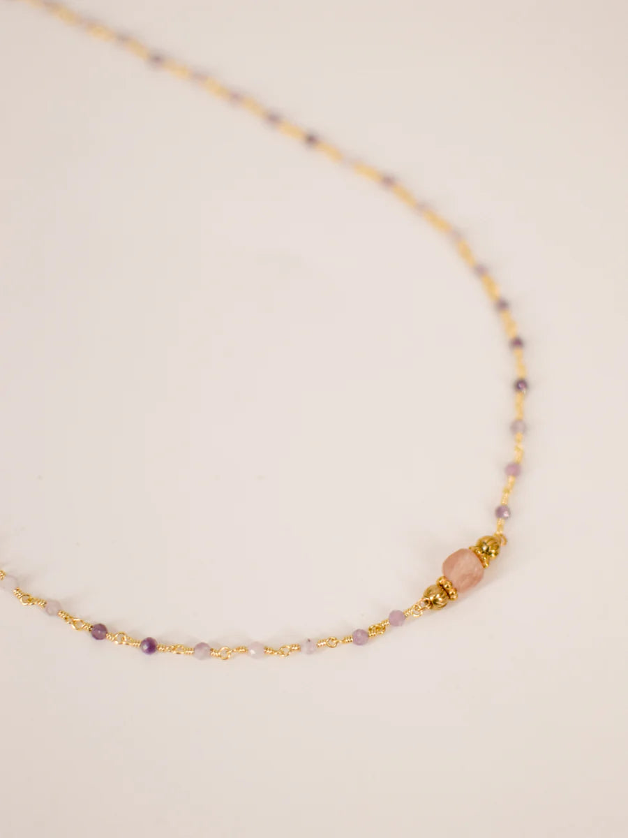 Collier MAHA Améthyste Tourmaline Acier Inoxydable Doré | Or et Âme Bijoux