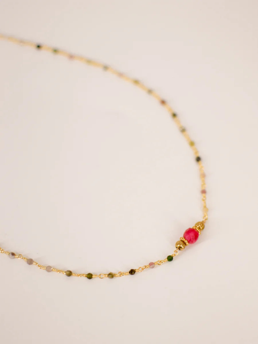 Collier MAHA Améthyste Tourmaline Acier Inoxydable Doré | Or et Âme Bijoux