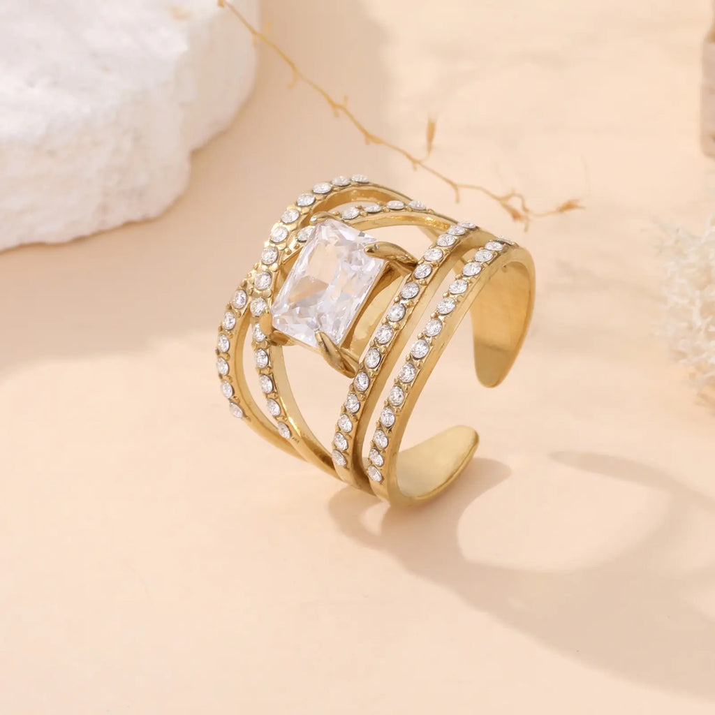 Bague Mahina - 4 Rangs Zirconiums Dorée - Brillance Diamant | Or et Âme Bijoux