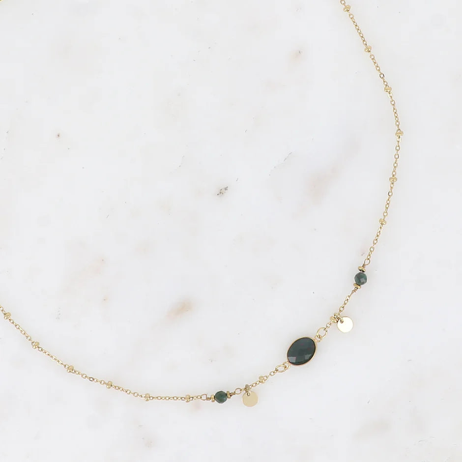 Collier Maurine – Pierre Naturelle & Sequins Dorés