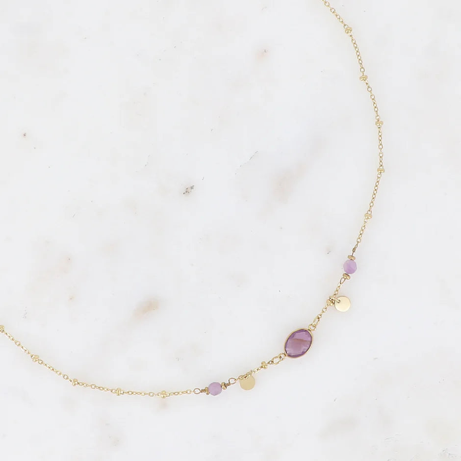 Collier Maurine – Pierre Naturelle & Sequins Dorés