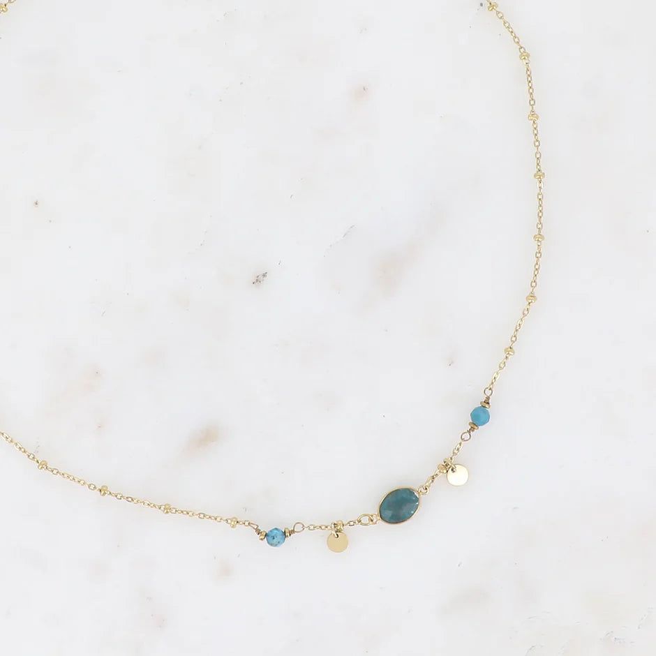 Collier Maurine – Pierre Naturelle & Sequins Dorés