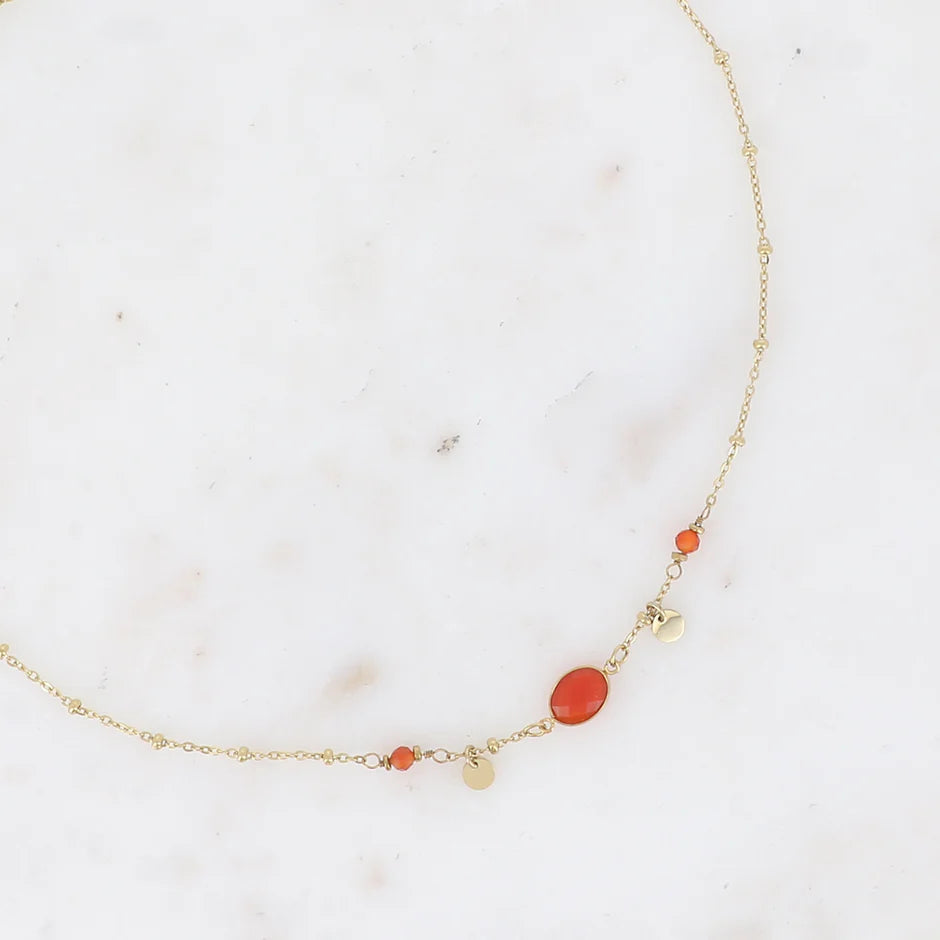 Collier Maurine – Pierre Naturelle & Sequins Dorés