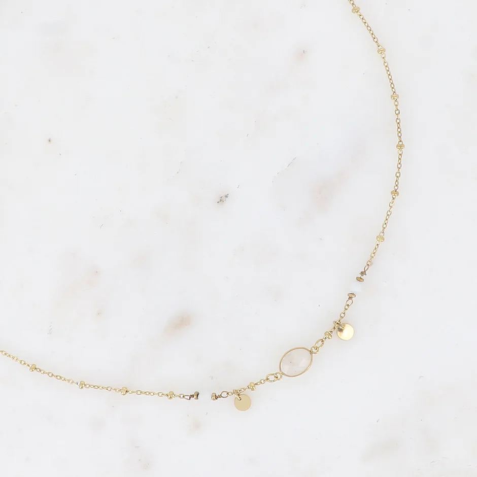 Collier Maurine – Pierre Naturelle & Sequins Dorés
