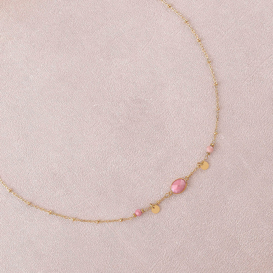 Collier Maurine – Pierre Naturelle & Sequins Dorés