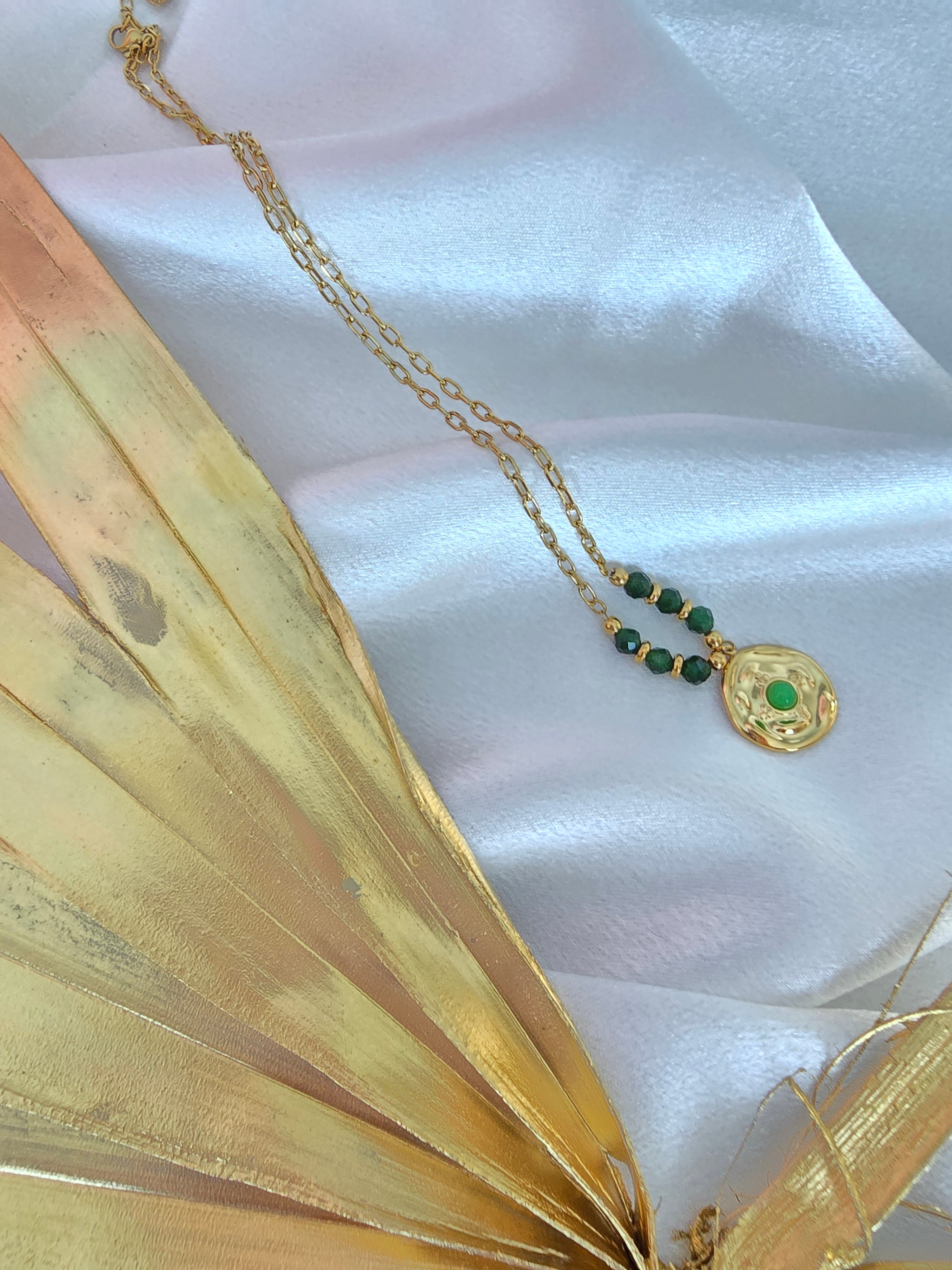 Collier Moîka  Agate Verte Acier Inoxydable | Or et Ame Bijoux