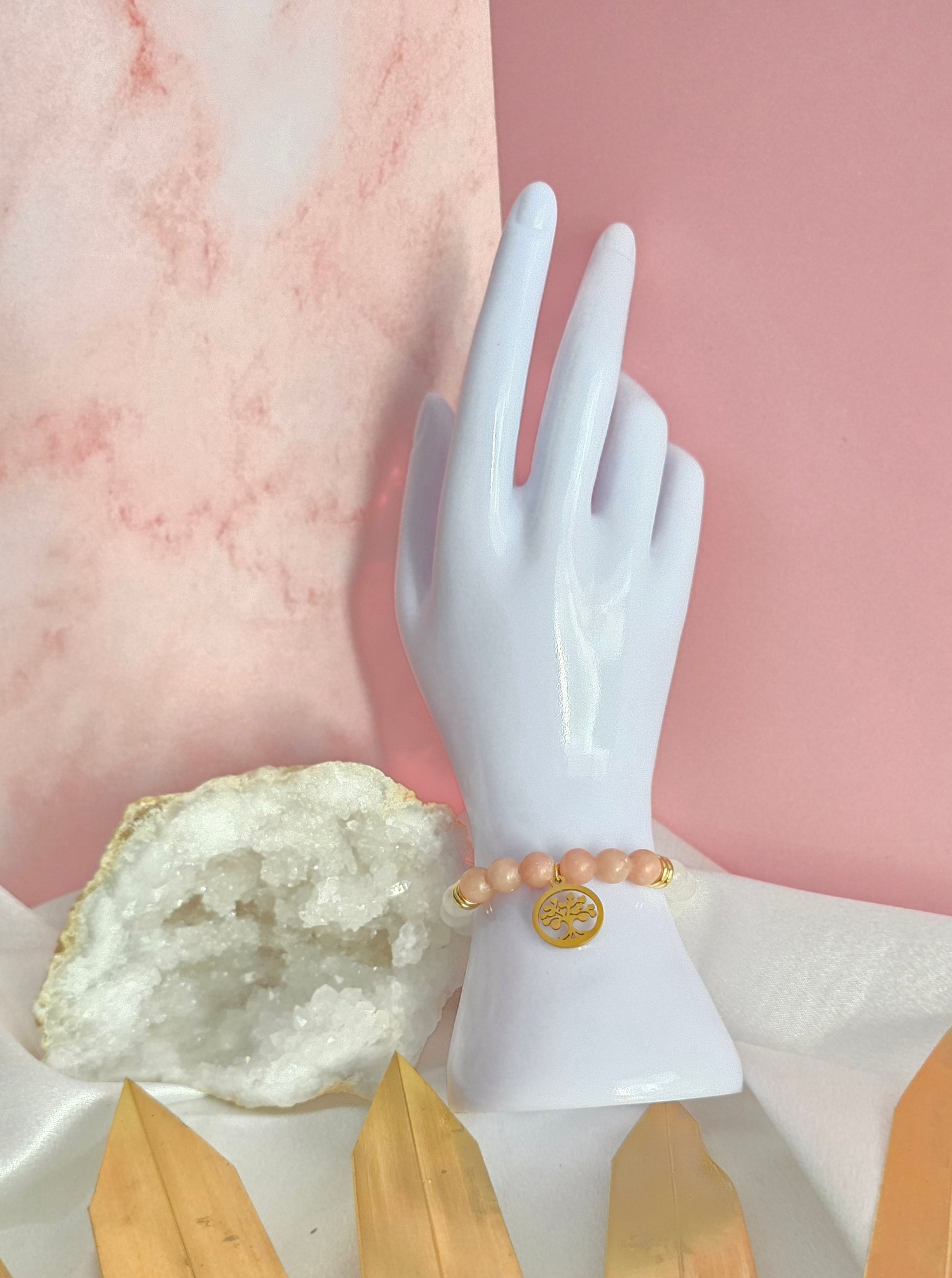 Bracelet ode à l'amour : Opale rose +  sélénite