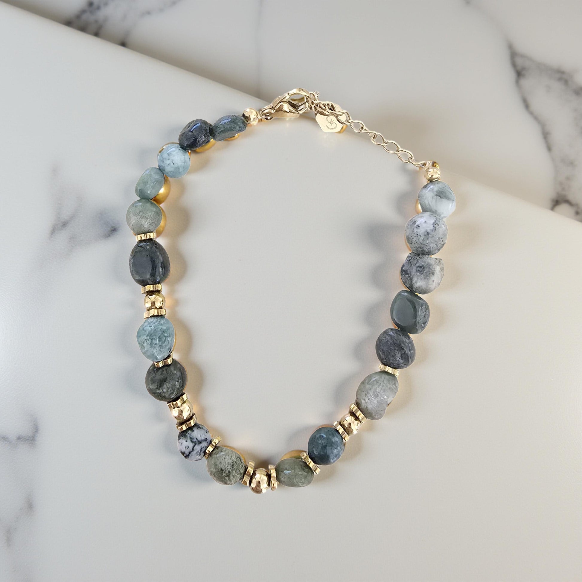 Bracelet ARY Agate Indienne Lépidolite Acier Inoxydable Doré | Or et Âme Bijoux