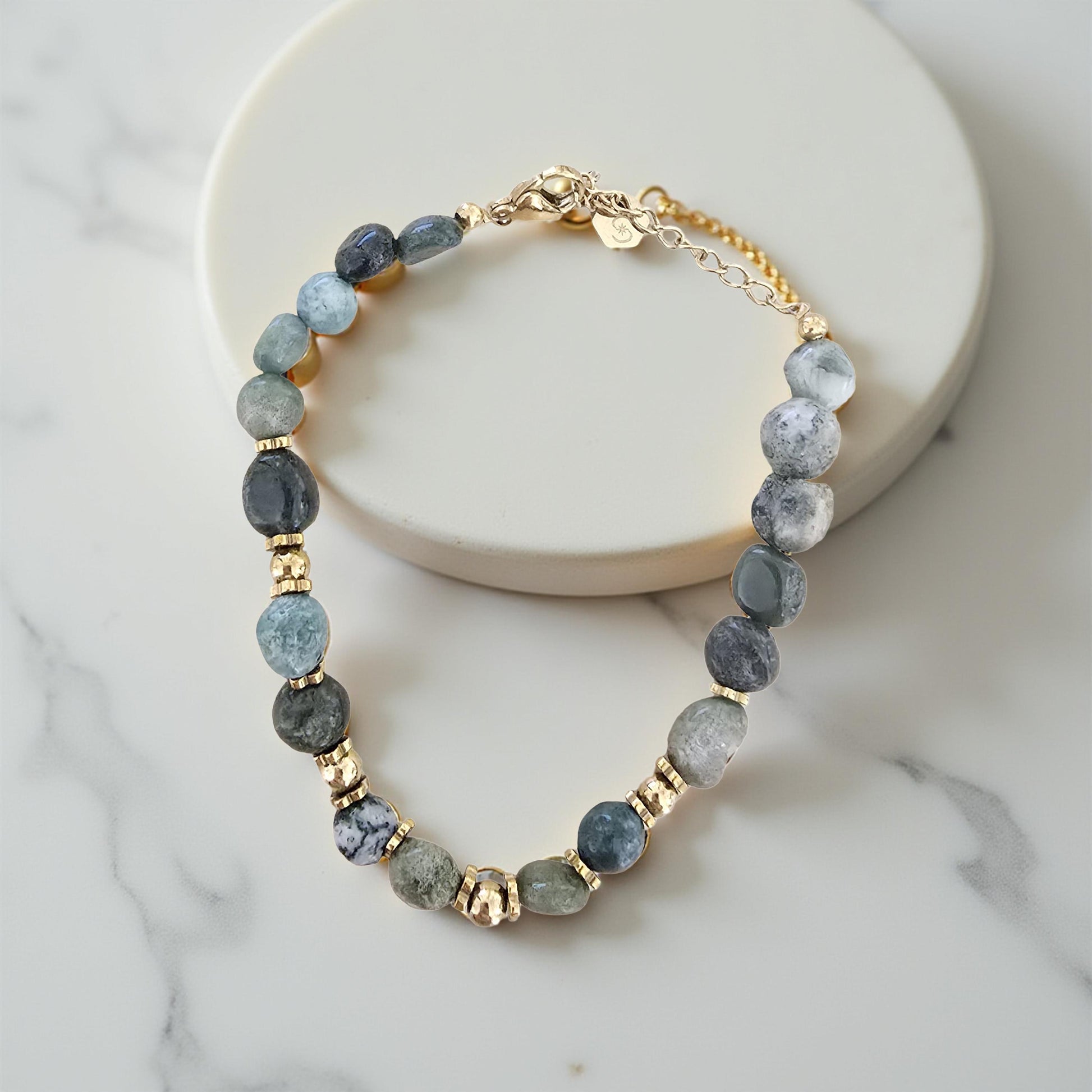 Bracelet ARY Agate Indienne Lépidolite Acier Inoxydable Doré | Or et Âme Bijoux