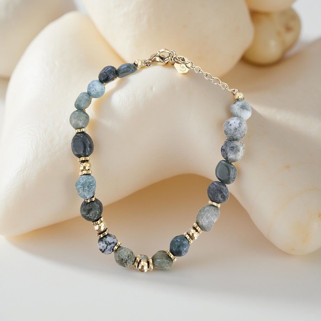 Bracelet ARY Agate Indienne Lépidolite Acier Inoxydable Doré | Or et Âme Bijoux