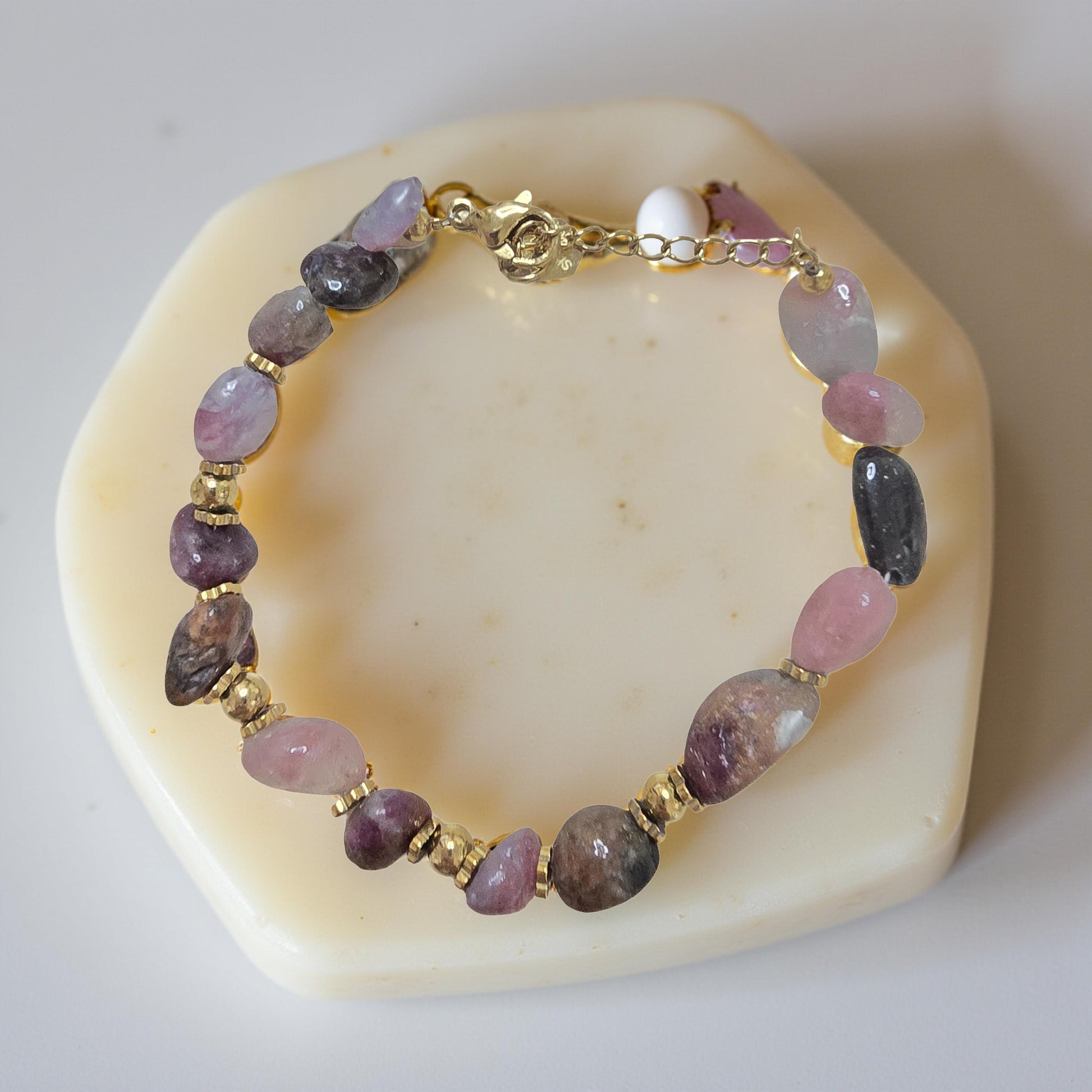 Bracelet ARY Agate Indienne Lépidolite Acier Inoxydable Doré | Or et Âme Bijoux