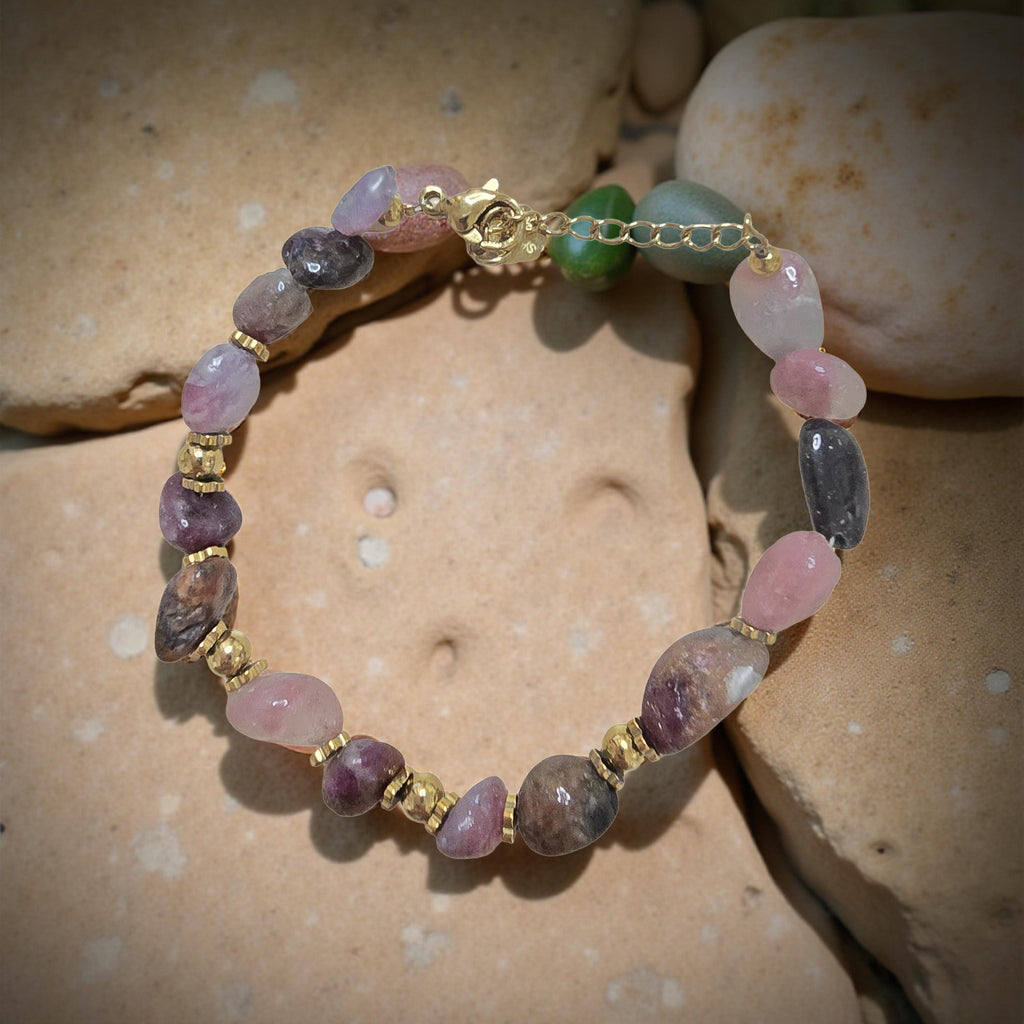 Bracelet ARY Agate Indienne Lépidolite Acier Inoxydable Doré | Or et Âme Bijoux