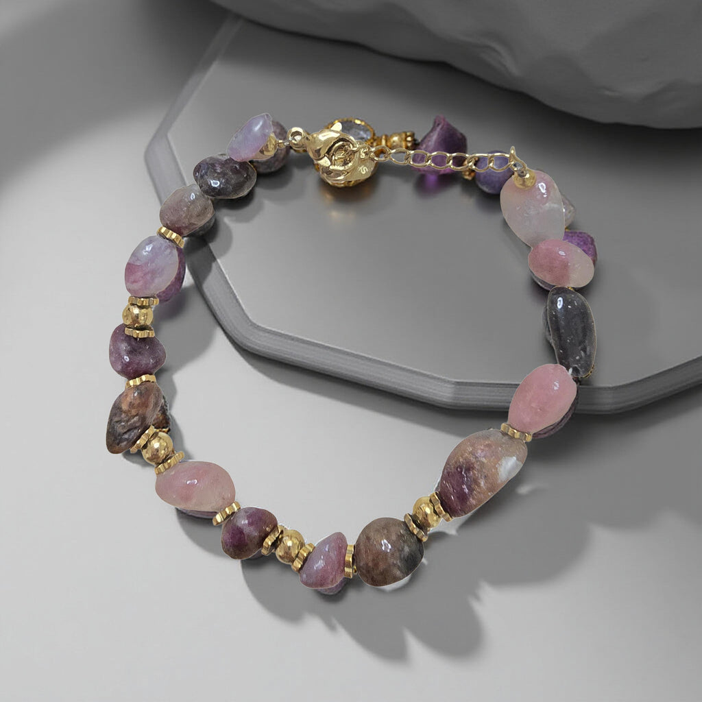 Bracelet ARY Agate Indienne Lépidolite Acier Inoxydable Doré | Or et Âme Bijoux