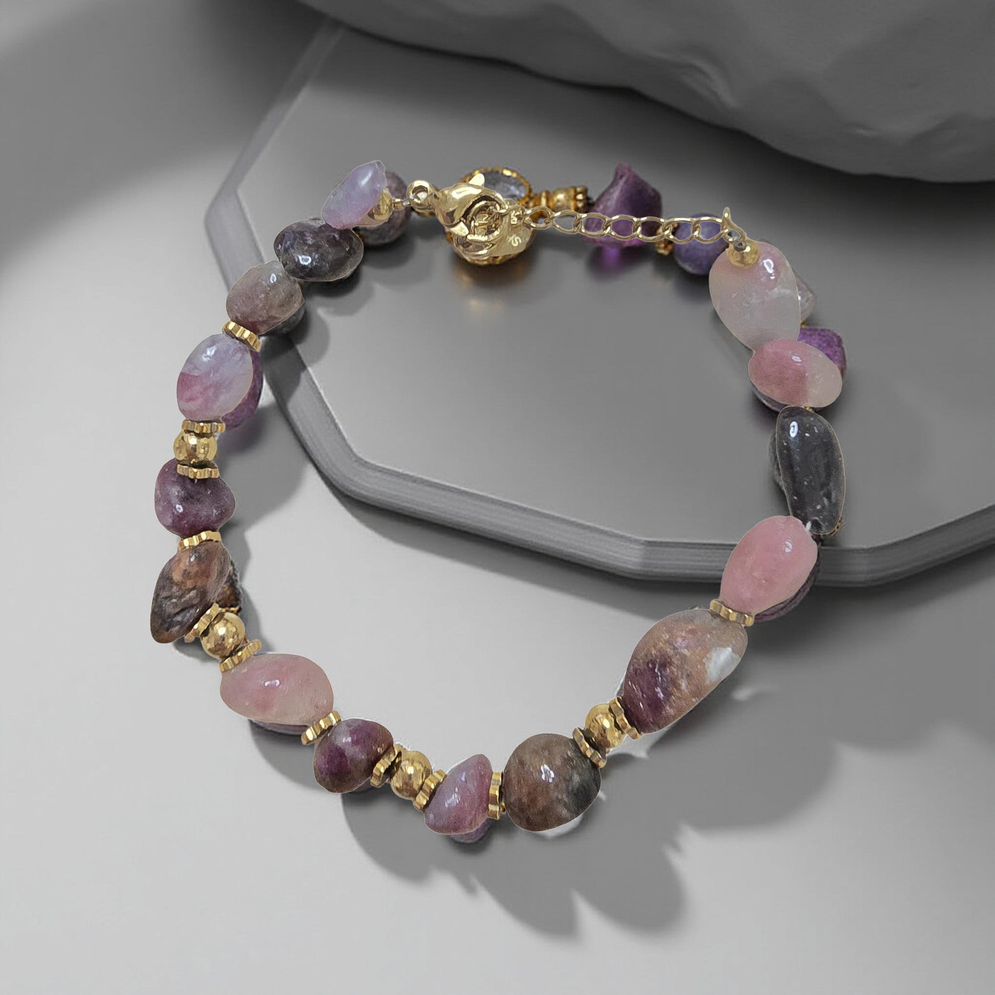 Bracelet ARY Agate Indienne Lépidolite Acier Inoxydable Doré | Or et Âme Bijoux