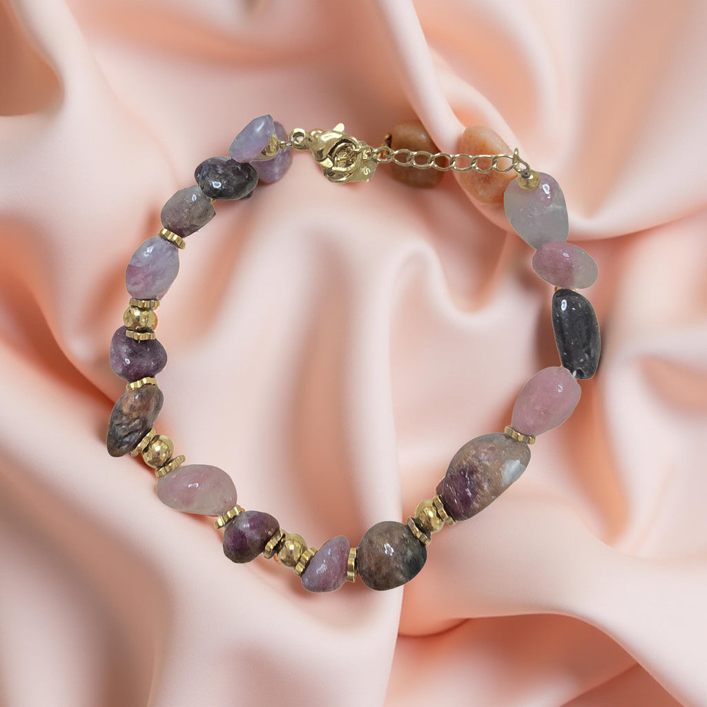 Bracelet ARY Agate Indienne Lépidolite Acier Inoxydable Doré | Or et Âme Bijoux