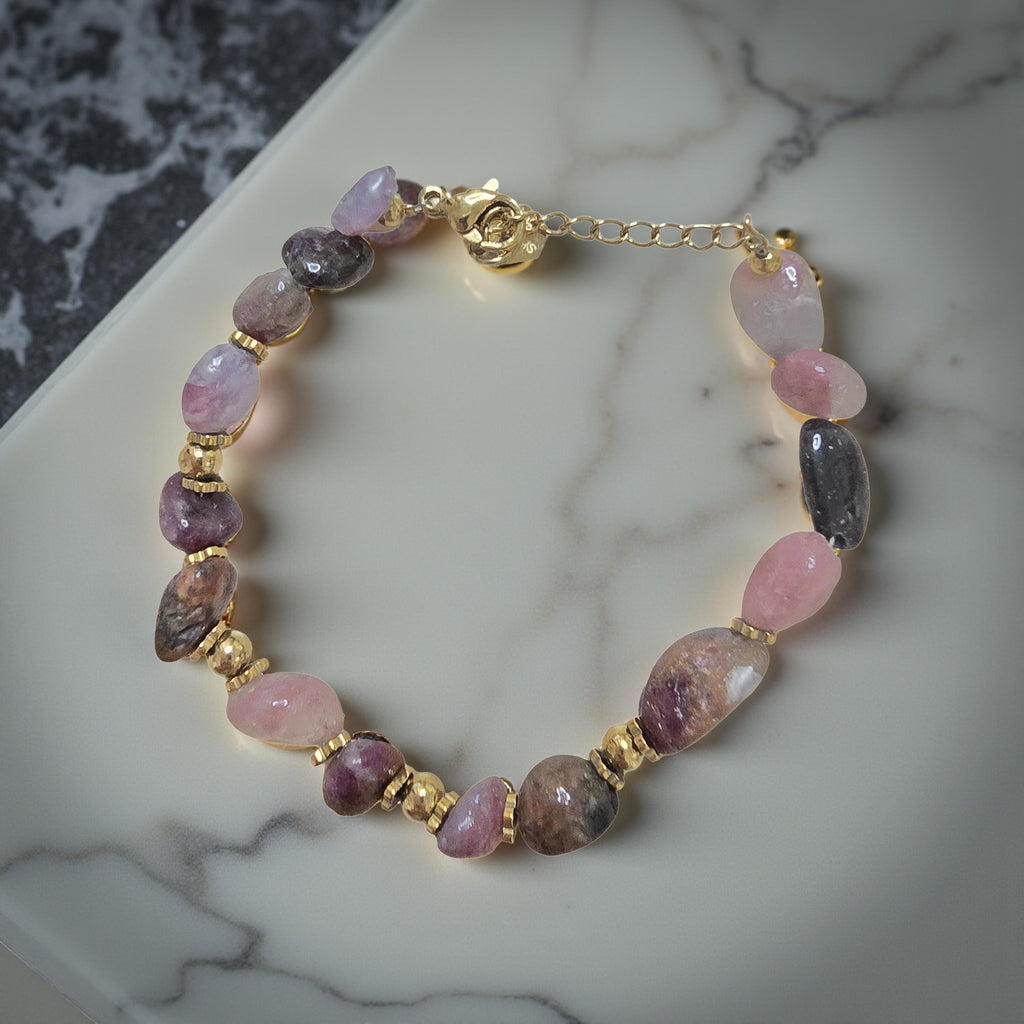 Bracelet ARY Agate Indienne Lépidolite Acier Inoxydable Doré | Or et Âme Bijoux
