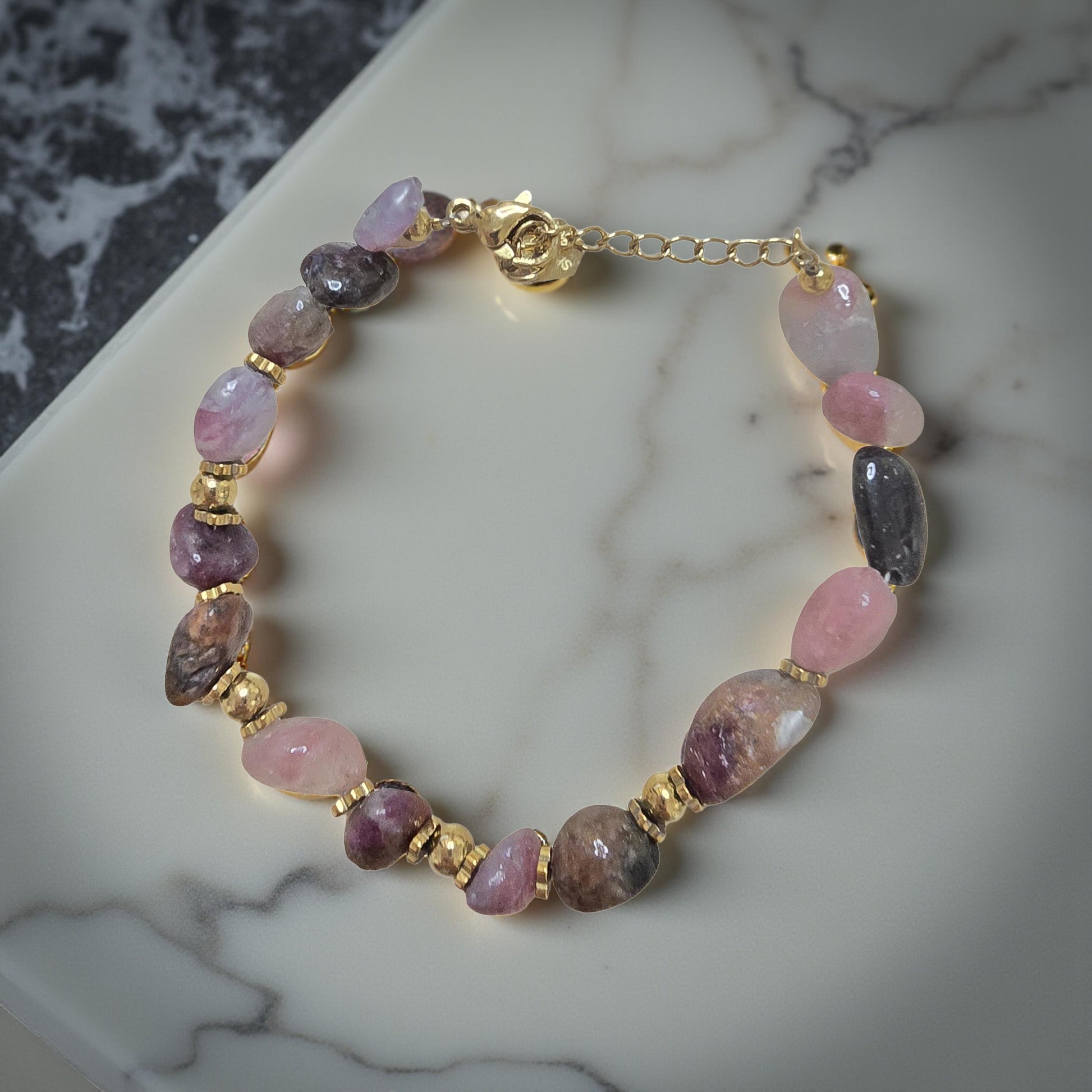 Bracelet ARY Agate Indienne Lépidolite Acier Inoxydable Doré | Or et Âme Bijoux