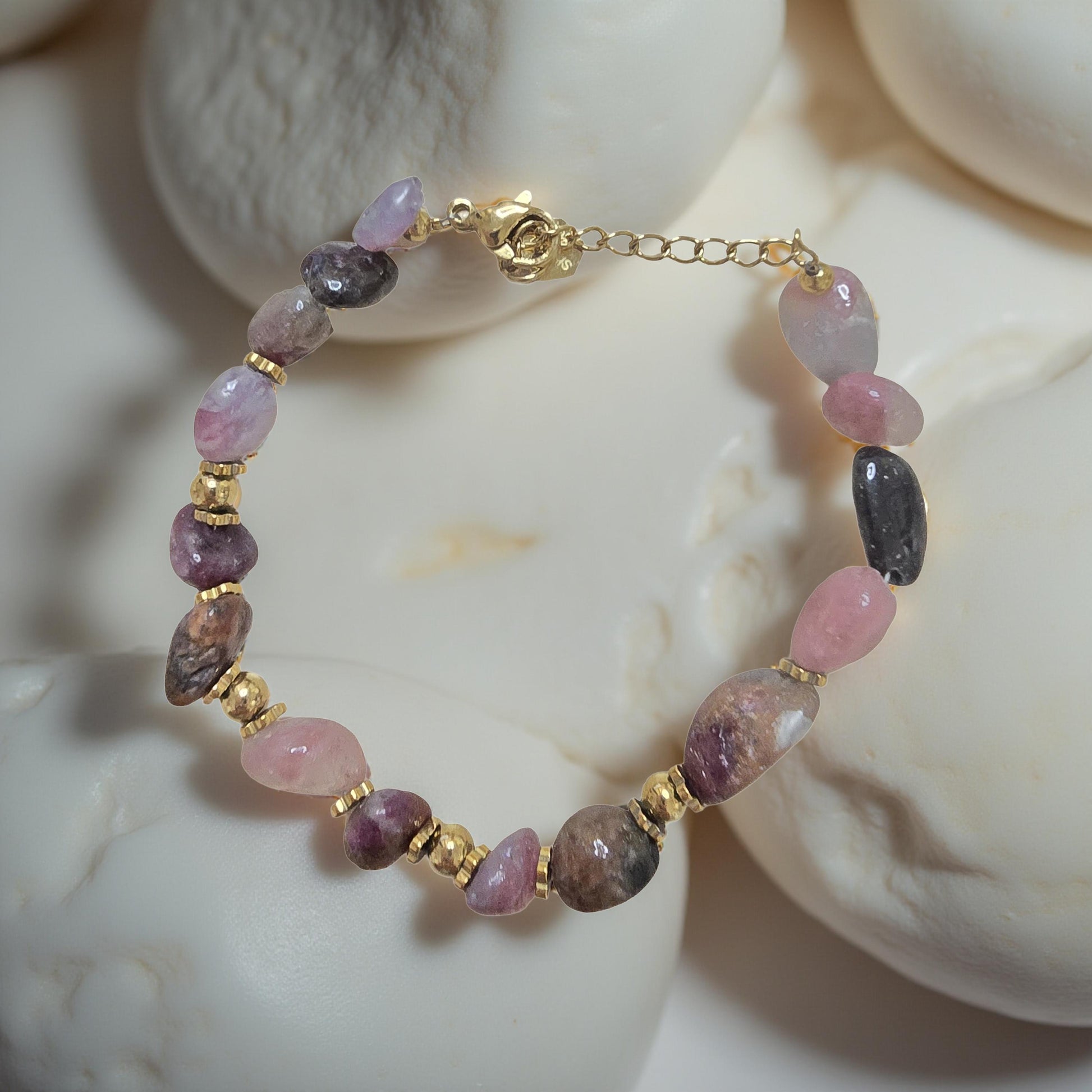 Bracelet ARY Agate Indienne Lépidolite Acier Inoxydable Doré | Or et Âme Bijoux