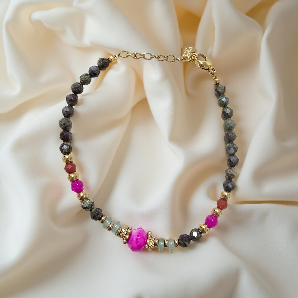 Bracelet MAYA Jaspe Vert Agate Rose Acier Inoxydable Doré | Or et Âme Bijoux