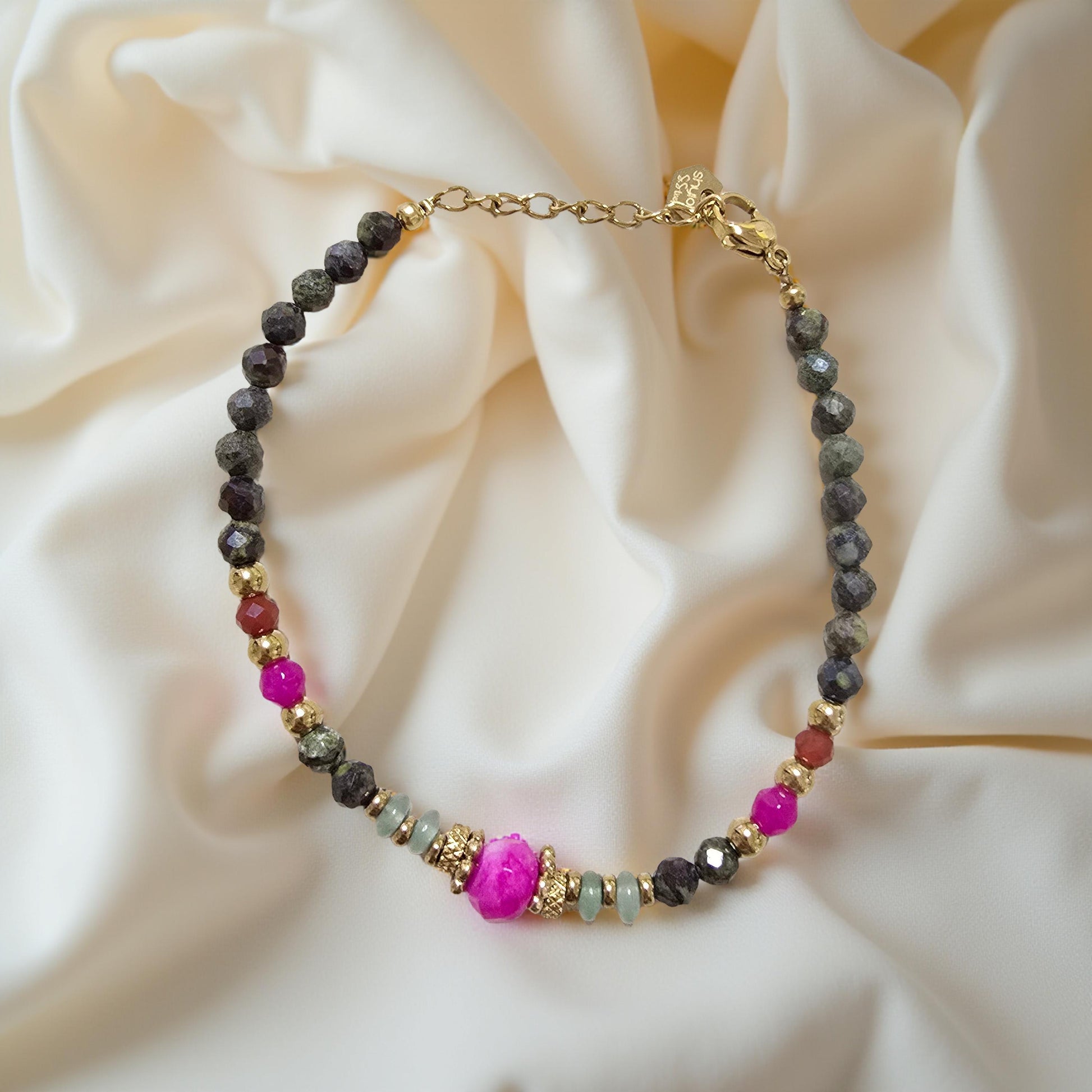 Bracelet MAYA Jaspe Vert Agate Rose Acier Inoxydable Doré | Or et Âme Bijoux