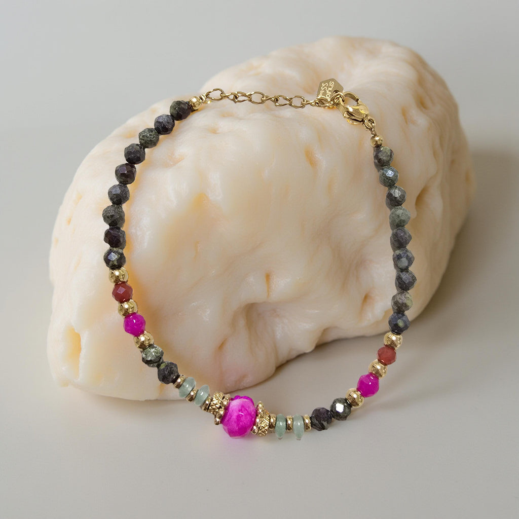 Bracelet MAYA Jaspe Vert Agate Rose Acier Inoxydable Doré | Or et Âme Bijoux