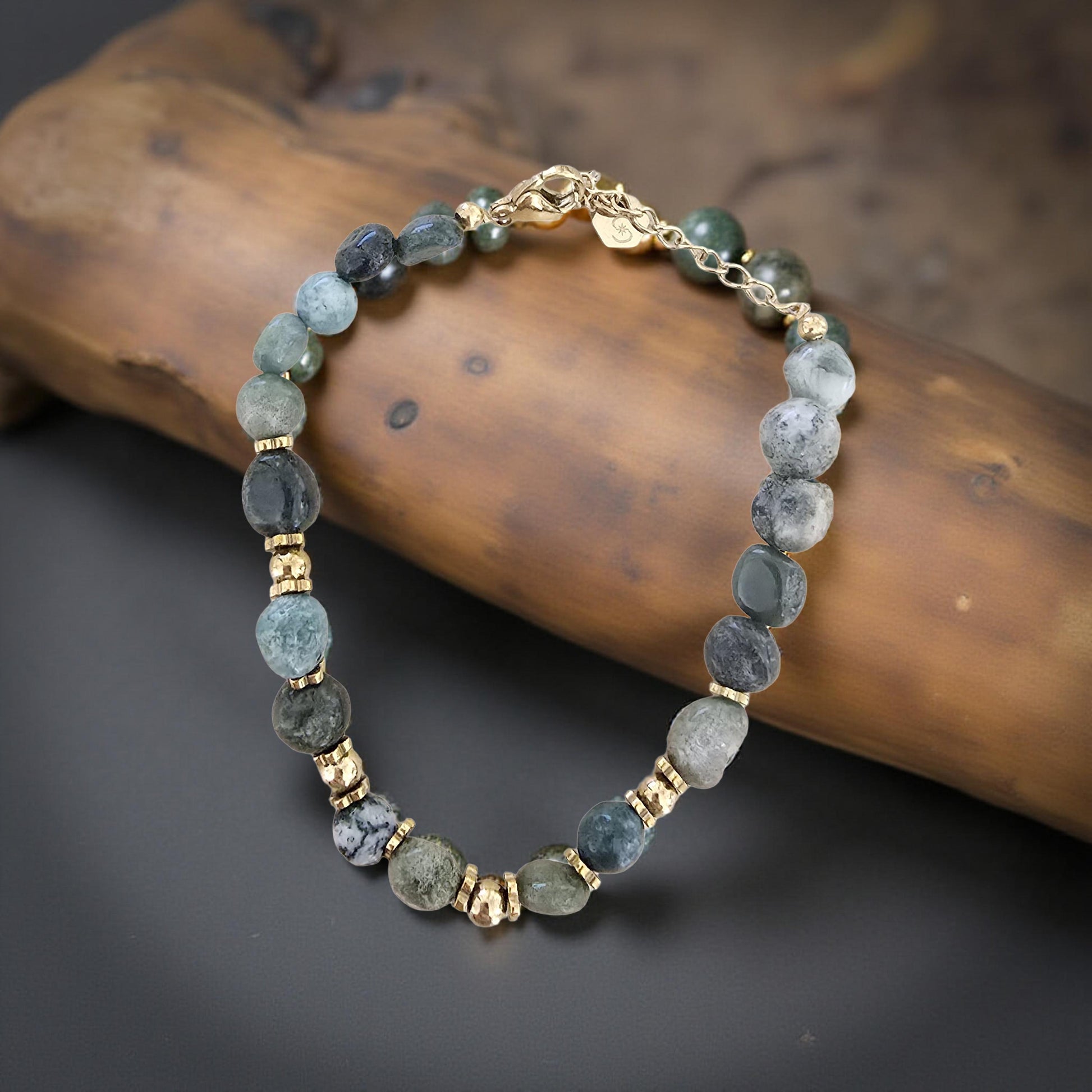 Bracelet ARY Agate Indienne Lépidolite Acier Inoxydable Doré | Or et Âme Bijoux