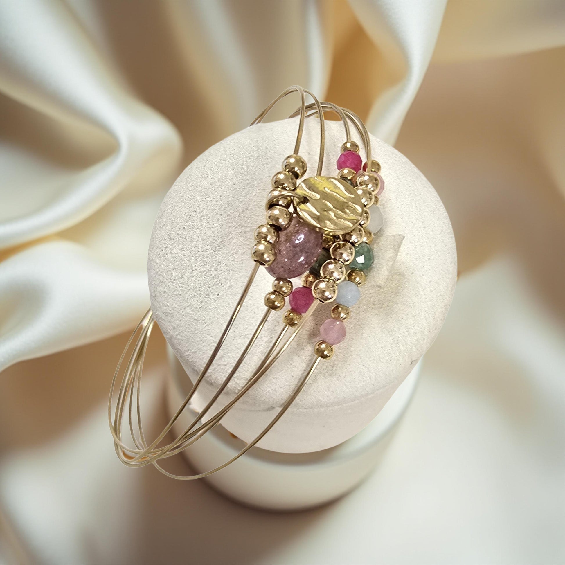 Jonc ELORA 5 Anneaux Tourmaline Colorée Acier Inoxydable Doré | Or et Âme Bijoux