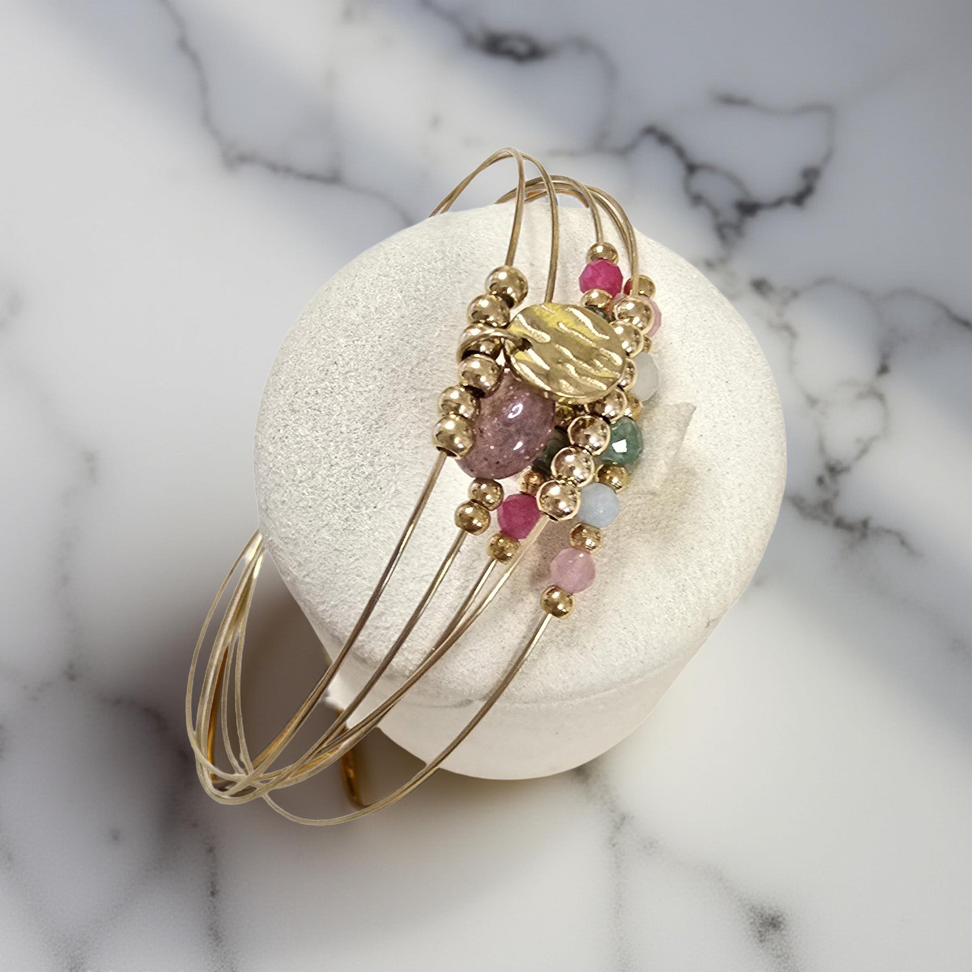 Jonc ELORA 5 Anneaux Tourmaline Colorée Acier Inoxydable Doré | Or et Âme Bijoux