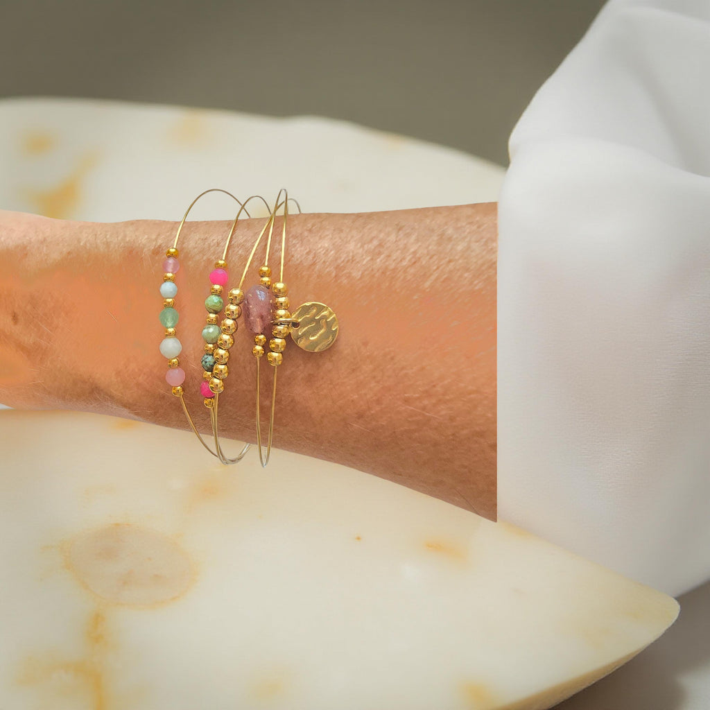 Jonc ELORA 5 Anneaux Tourmaline Colorée Acier Inoxydable Doré | Or et Âme Bijoux