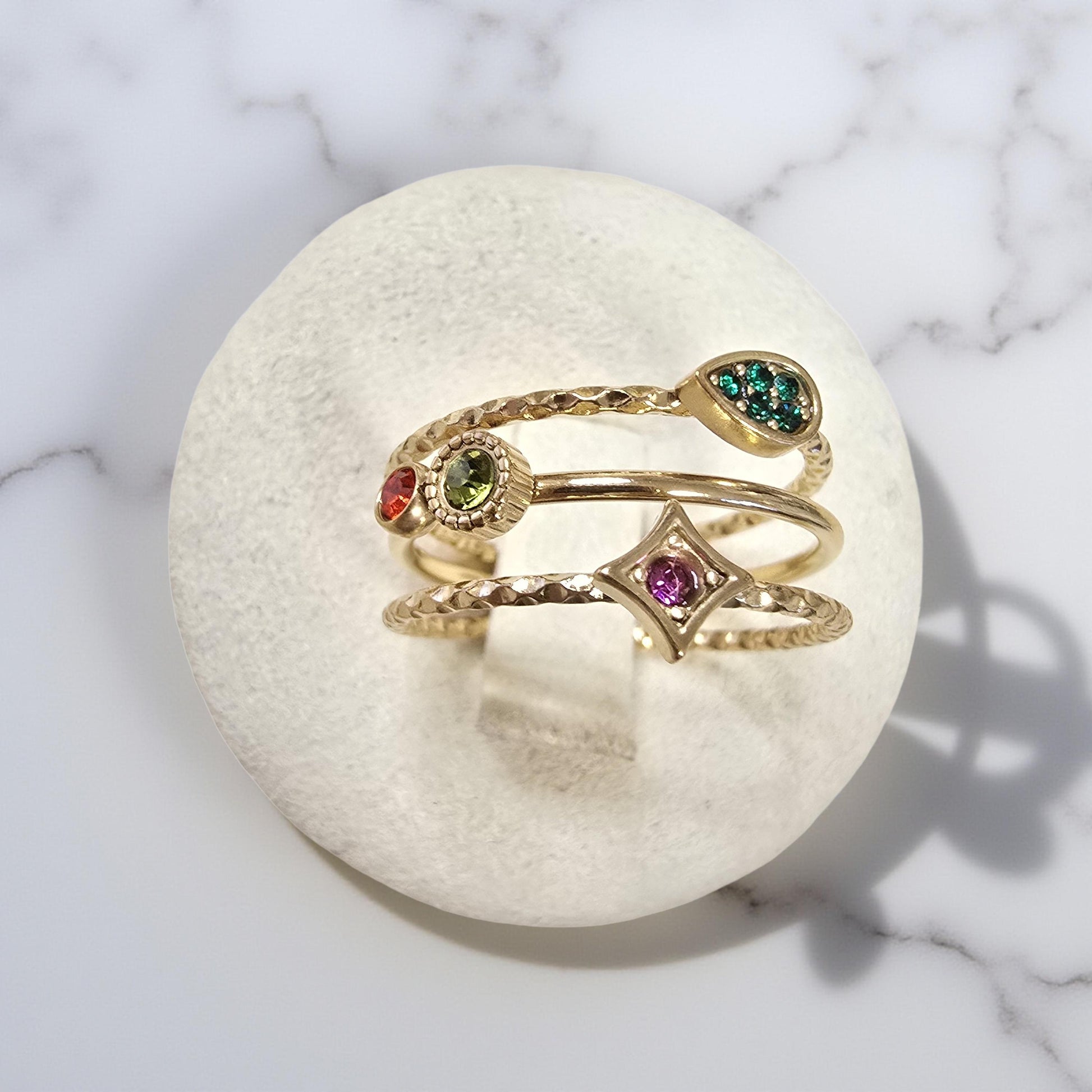 Bague PERLA Réglable Oxyde de Zirconium Acier Inoxydable Doré | Or et Âme Bijoux