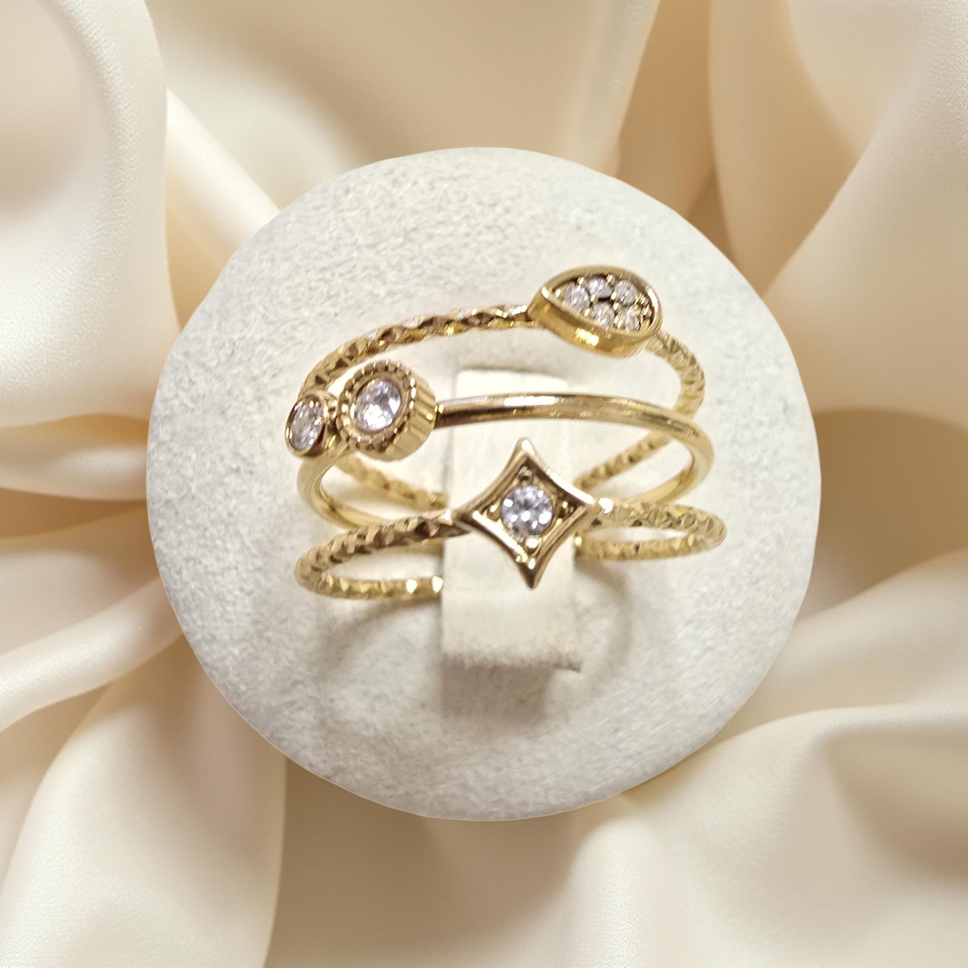 Bague PERLA Réglable Oxyde de Zirconium Acier Inoxydable Doré | Or et Âme Bijoux