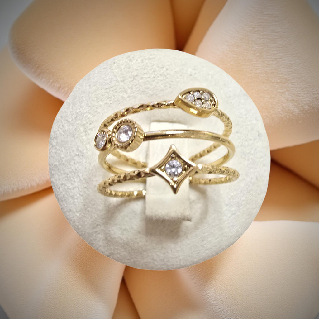 Bague PERLA Réglable Oxyde de Zirconium Acier Inoxydable Doré | Or et Âme Bijoux