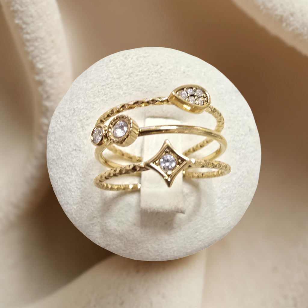 Bague PERLA Réglable Oxyde de Zirconium Acier Inoxydable Doré | Or et Âme Bijoux