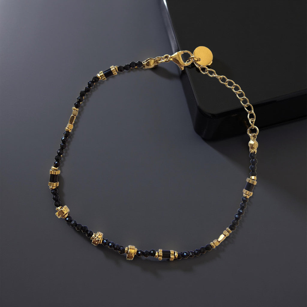 Bracelet CELESTA Tourmaline Noire Acier Inoxydable Doré | Or et Âme Bijoux