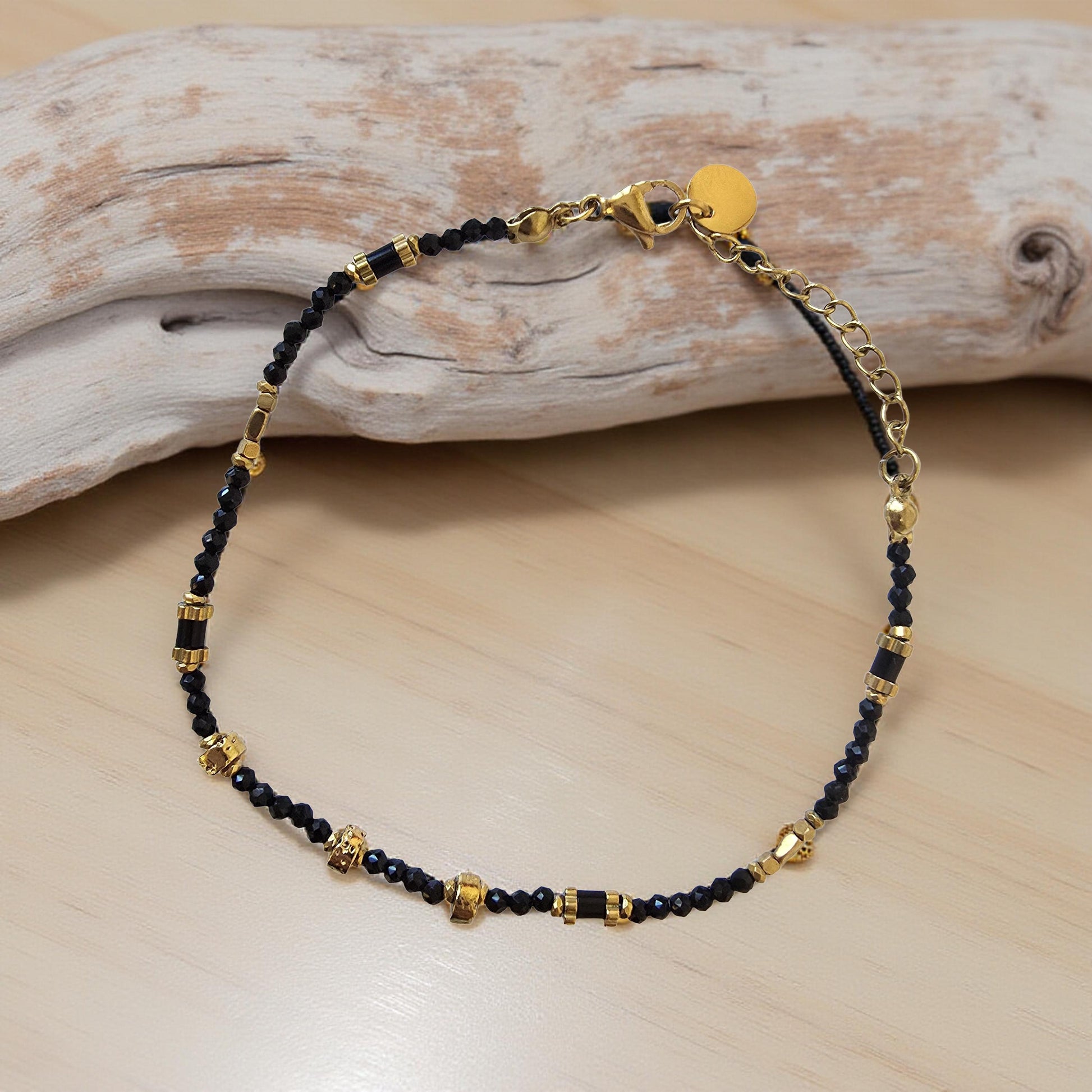 Bracelet CELESTA Tourmaline Noire Acier Inoxydable Doré | Or et Âme Bijoux