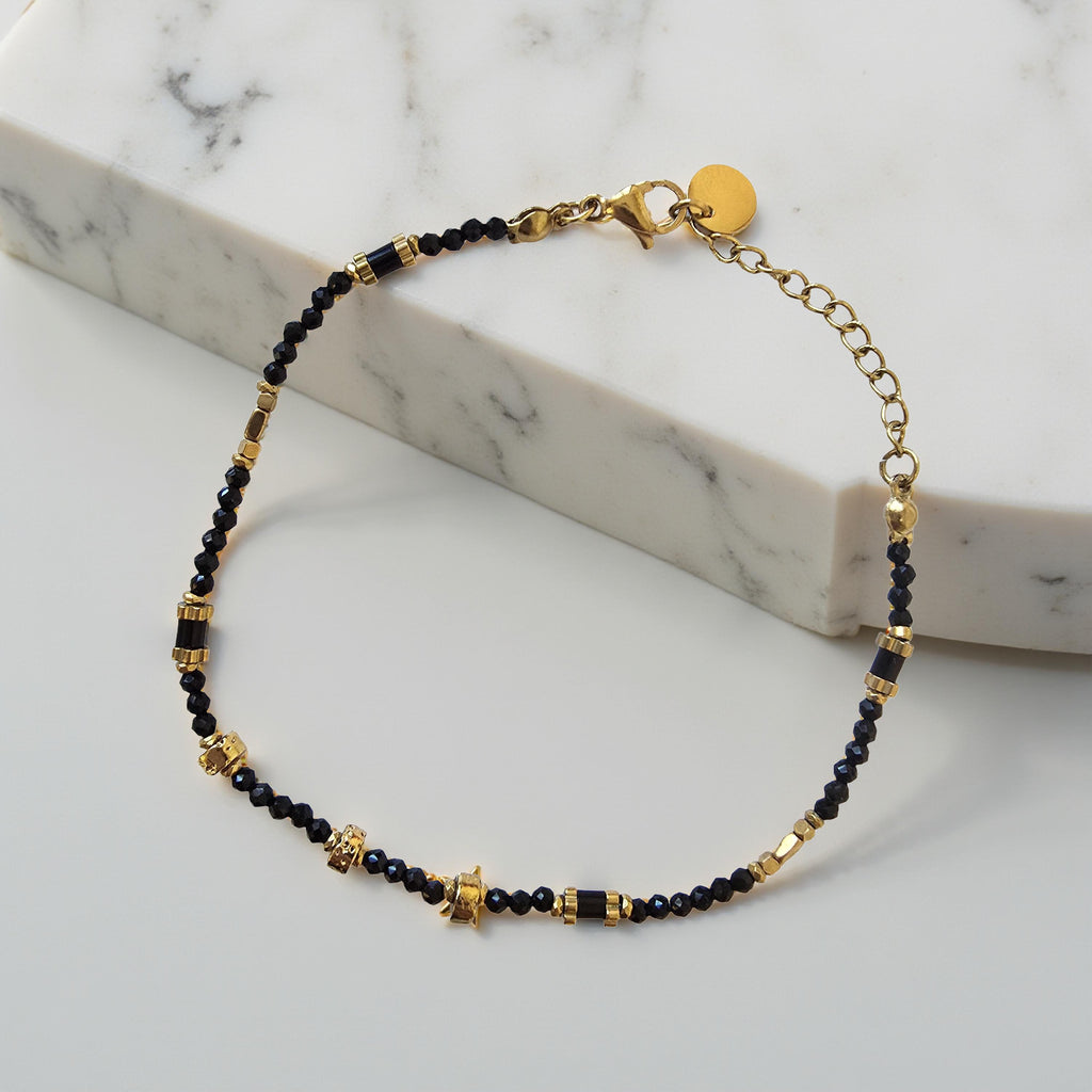 Bracelet CELESTA Tourmaline Noire Acier Inoxydable Doré | Or et Âme Bijoux