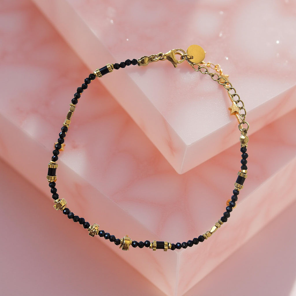 Bracelet CELESTA Tourmaline Noire Acier Inoxydable Doré | Or et Âme Bijoux