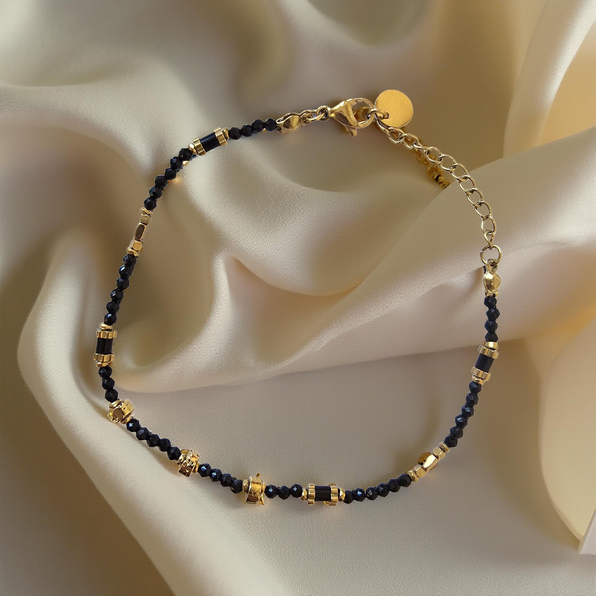 Bracelet CELESTA Tourmaline Noire Acier Inoxydable Doré | Or et Âme Bijoux