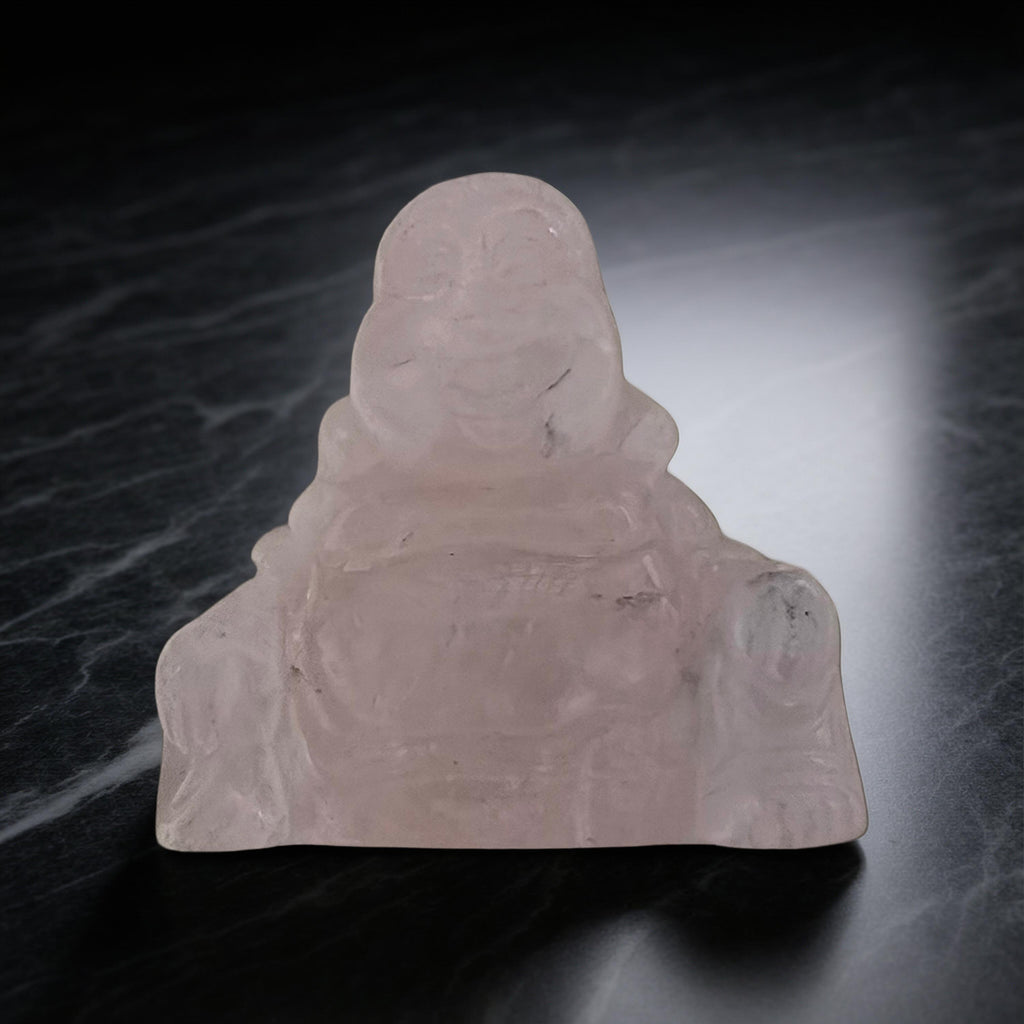 Statuette Bouddha Rieur en Quartz Rose – 5 cm