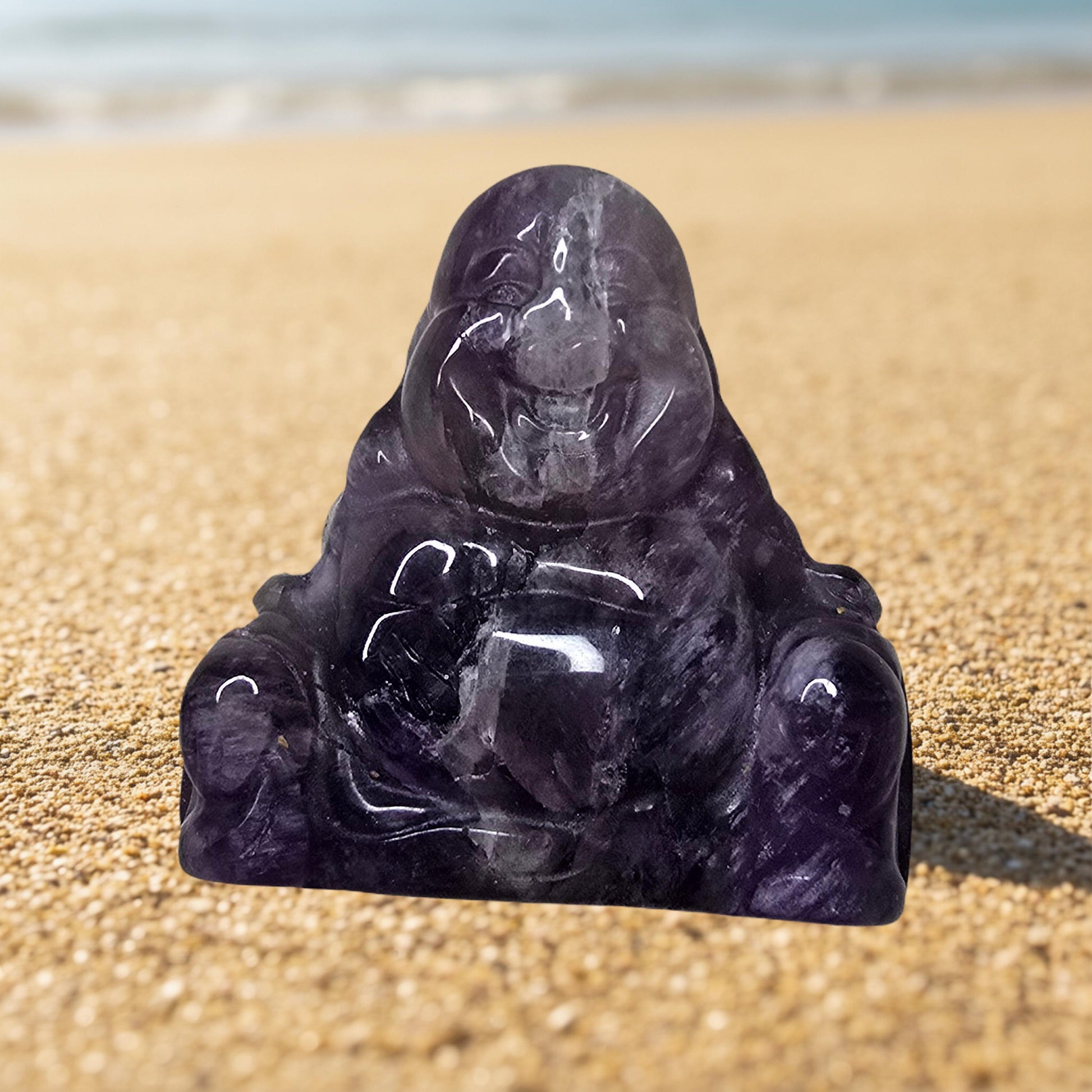 Statuette Bouddha Rieur 4cm - Quartz Rose ou Améthyste